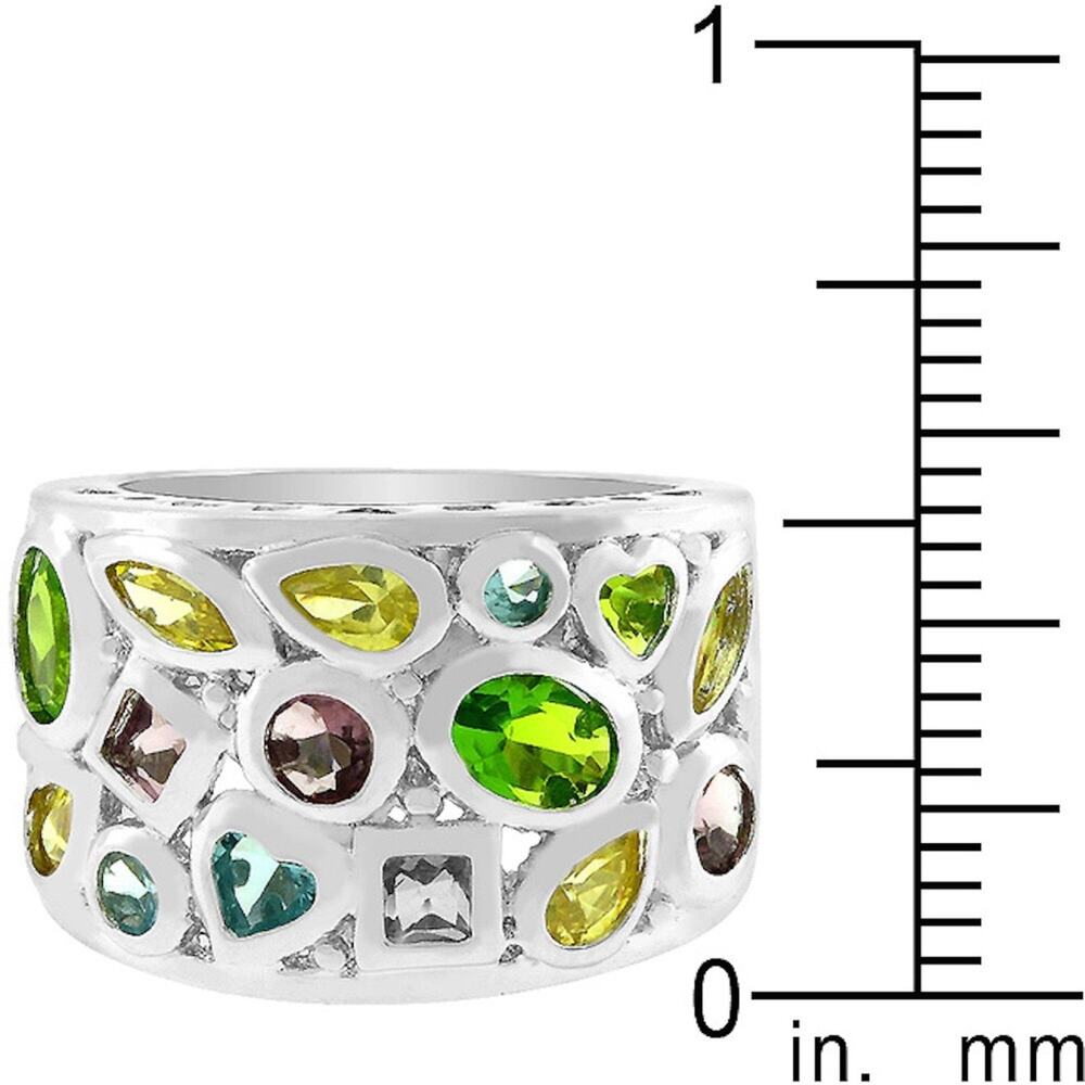 Cubic Zirconia CZ White Gold Rhodium Plated Silver Multi Gem Ring, Pendant Set - Picture 9 of 10